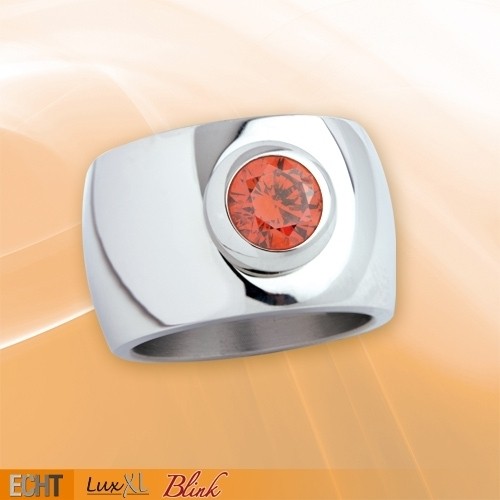 LuxXL Edelstahlring 15 mm "Blink" poliert mit orangem Zirkonia