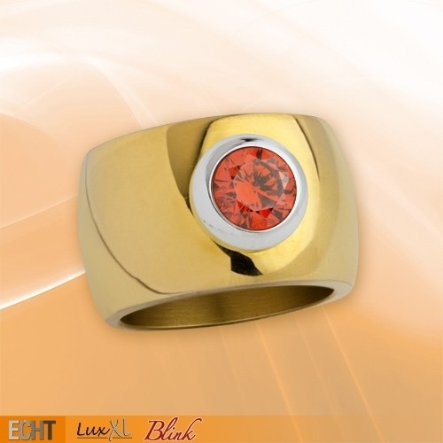 LuxXL Edelstahlring 15 mm "Blink" matt mit Beschichtung und orangem Zirkonia
