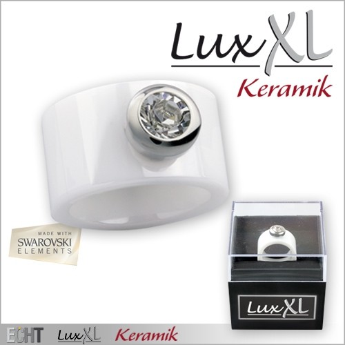 LuxXL Keramikring weiß poliert mit Kristallstein