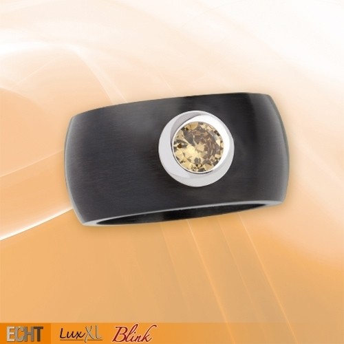 LuxXL Edelstahlring 12 mm "Blink" schwarz matt mit champagnem Zirkonia