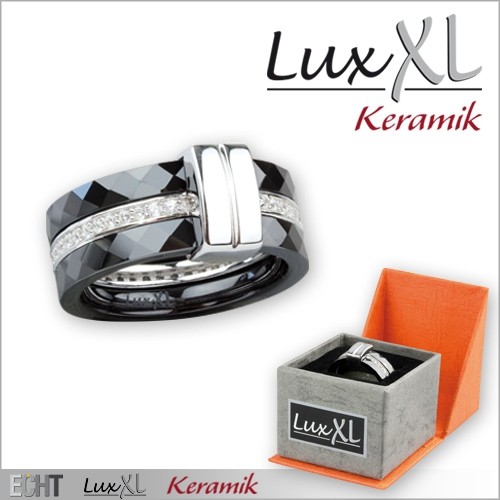 LuxXL-Keramikring schwarz mit Silber und Zirkonia