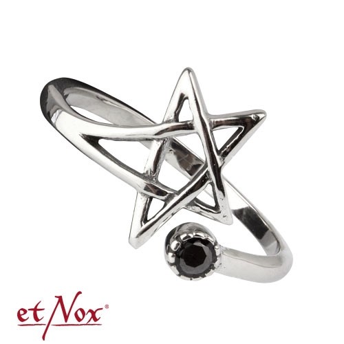 etNox Edelstahlring "Pentagramm" mit schwarzem Zirkonia