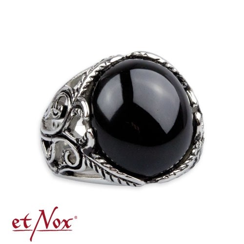 etNox-Ring "Big Black Ornament" Edelstahl mit Glas