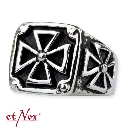 etNox - Ring "Black Iron Cross" Edelstahl