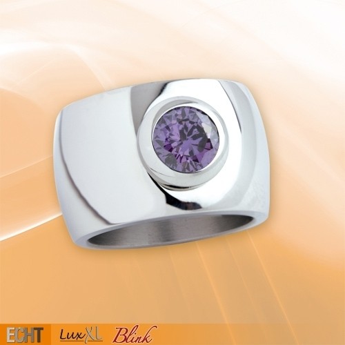 LuxXL Edelstahlring 15 mm "Blink" poliert mit violettem Zirkonia