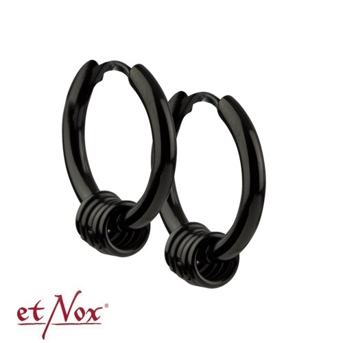 etNox Edelstahl-Klappcreole "Rings´ Hoop" mit Ringen, schwarz
