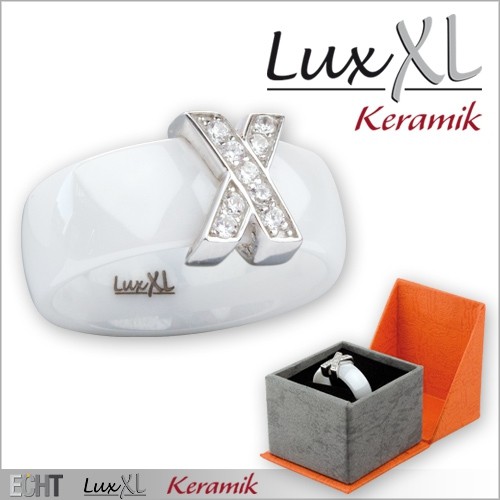 LuxXL-Keramikring weiß mit Silber und Zirkonia