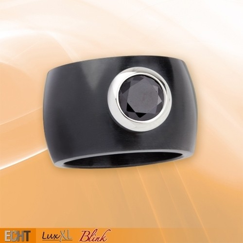 LuxXL Edelstahlring 15 mm "Blink" schwarz matt mit schwarzem Zirkonia