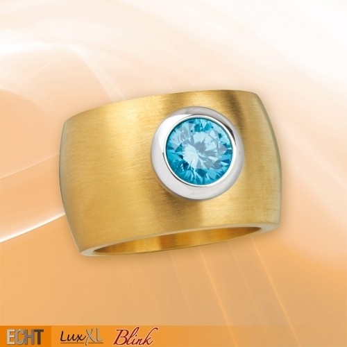 LuxXL Edelstahlring 15 mm "Blink" matt mit Beschichtung und blauem Zirkonia