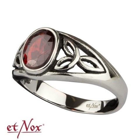 etNox - Ring "Celtic Red" Edelstahl mit Zirkonia