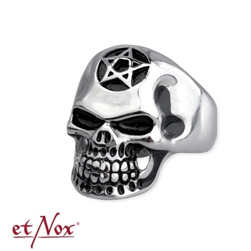 etNox - Ring "Big Pentagram Skull" Edelstahl