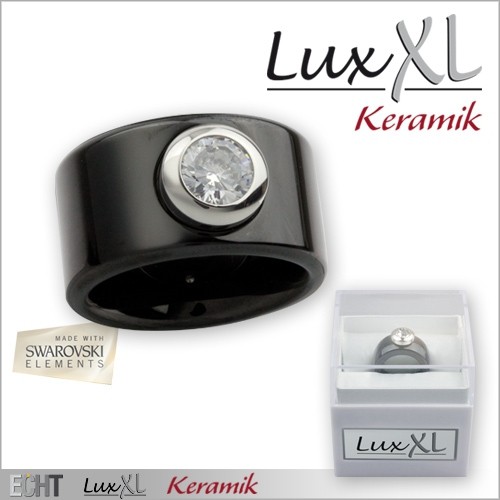 LuxXL Keramikring schwarz pol. mit Kristallstein