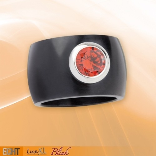 LuxXL Edelstahlring 15 mm "Blink" schwarz matt mit orangem Zirkonia