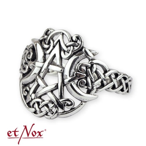 etNox - Ring "Mond-Pentagramm" 925 Silber