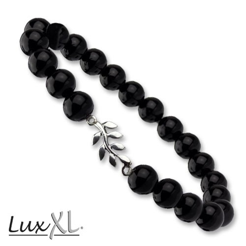 LuxXL Silberarmband "Silver Leaves and Onyx" mit Silberelement